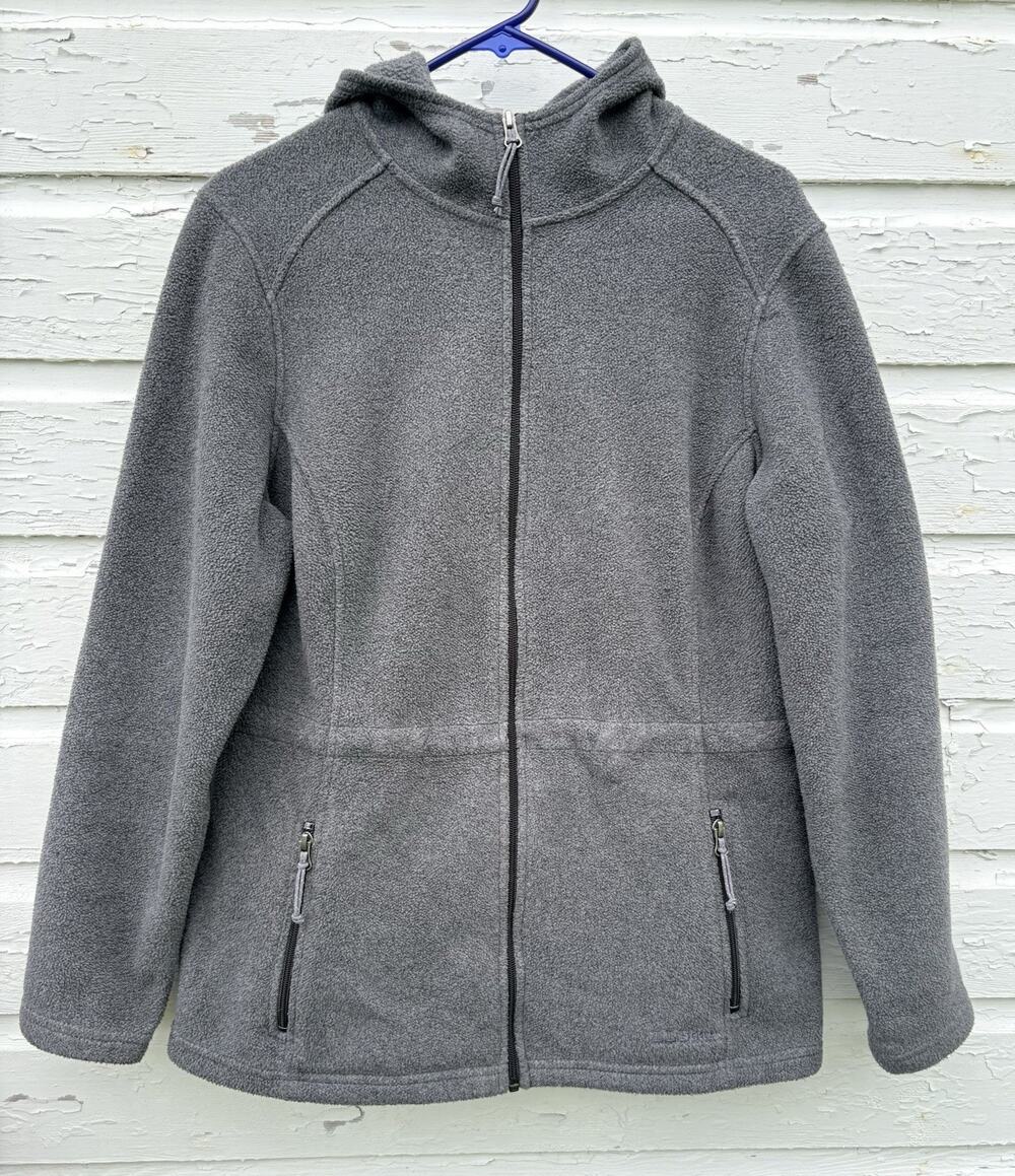 LL Bean Hoodie Sweatshirt Full Zip Hooded Gray Fleece Womens M Cinch Waist